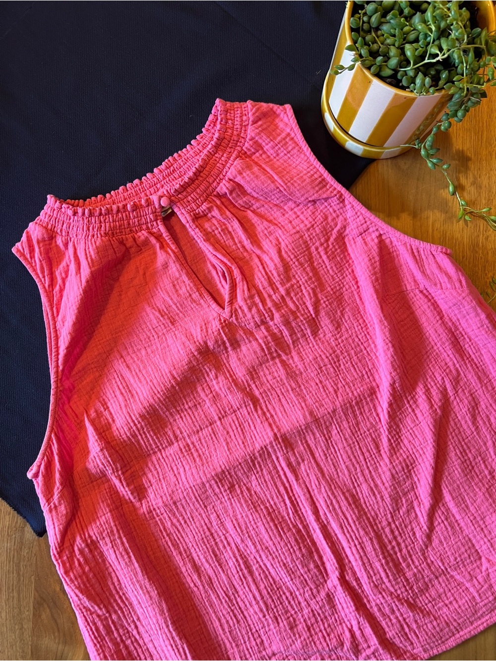 Boden Pink Smocked Neck Sleeveless Top